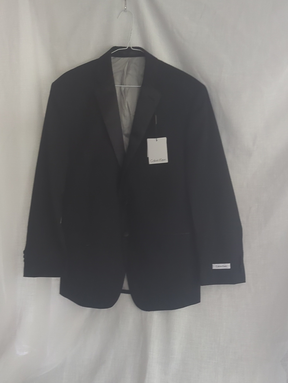 NWT Calvin Klein Black Men's Tuxedo Blazer 100% WOOL Slim Fit Satin Lapel FLAW